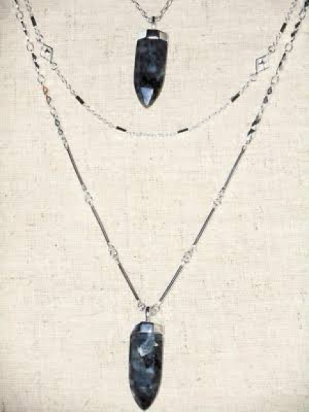 Stella & Dot Silver Layered Necklace with Black Stone Pendants